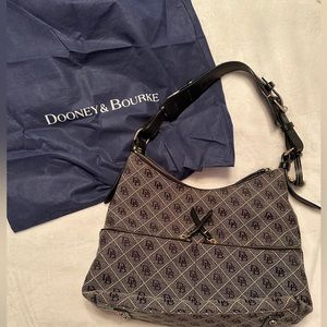 Dooney & Bourke black and grey signature monogram fabric satchel bag